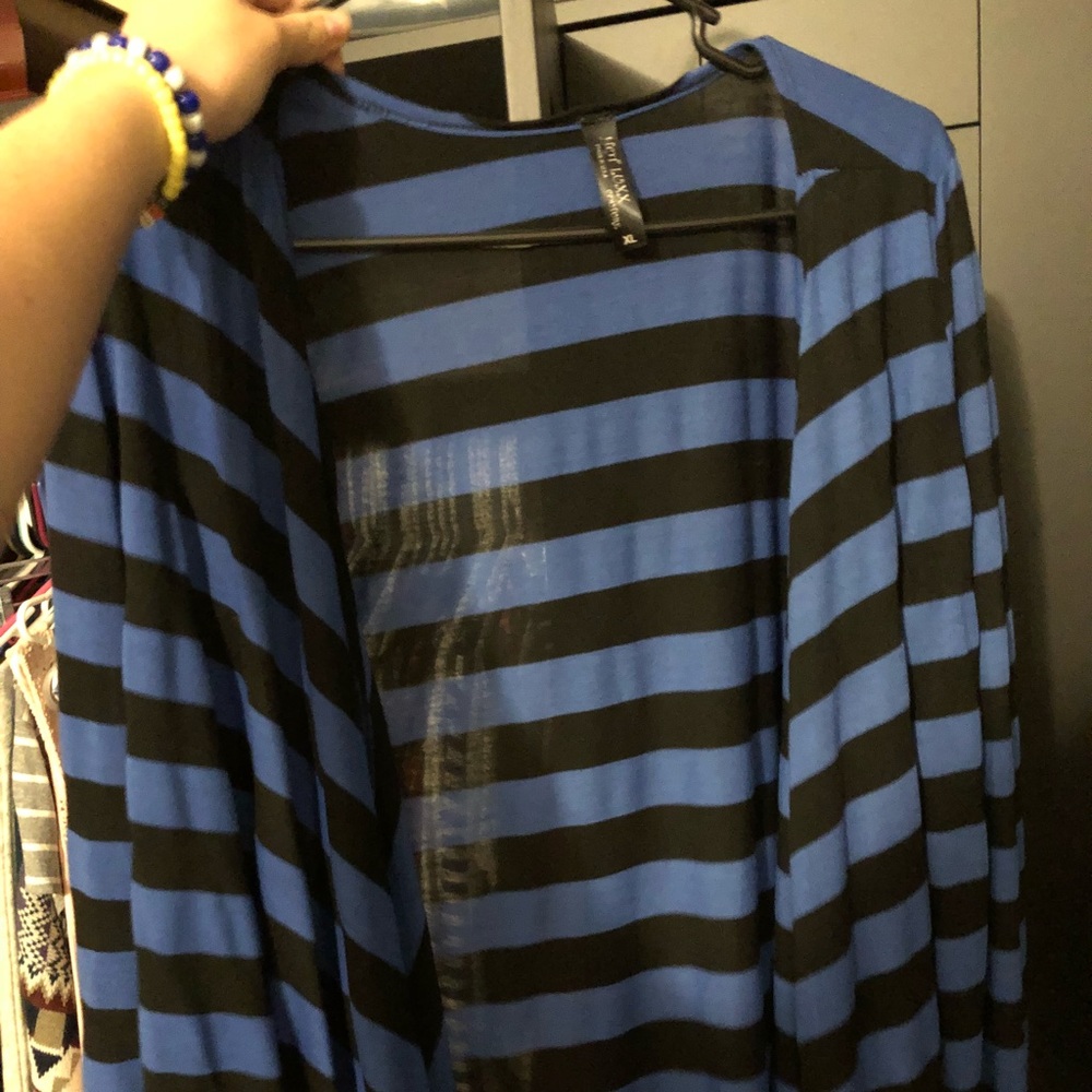 black and blue striped cardigan